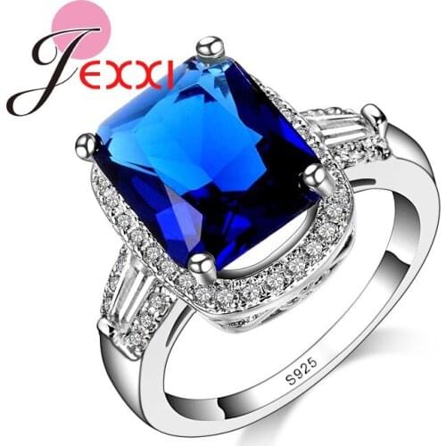 Lose Money Promotion Hot Sell Super Beautiful Cubic Zircon 925 Sterling Silver Four-Claw Dark Blue Square Finger Ring