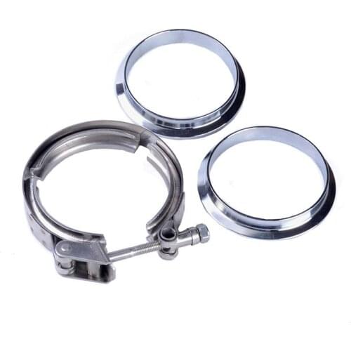 SPEEDWOW Stainless Steel V-Band Clamp Flange Kit Mild Steel Male Female Flange For Turbo Exhaust Downpipe 2.5 Inch