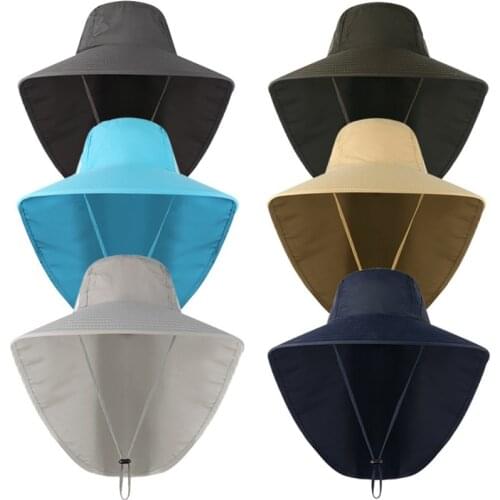 Unisex Sport Summer UPF50+ Sun Hat Breathale Mesh Bucket Hat With Neck Flap Outdoor Long Wide Brim Hiking Fishing Hats