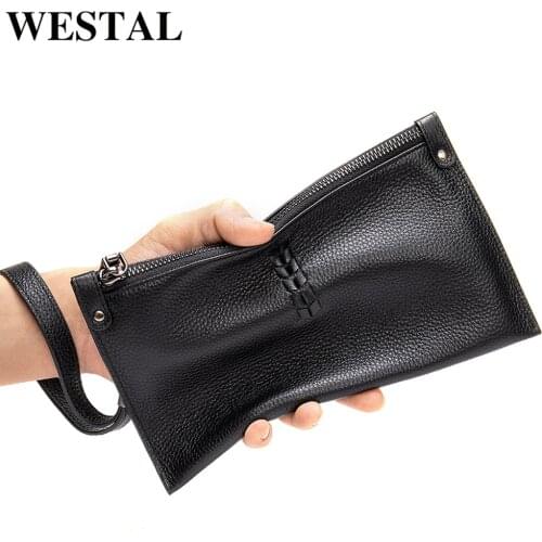 WESTAL mens clutch bag genuine leather wallet long fashion purse for men luxury brand clutch male money bag mens clutch bag