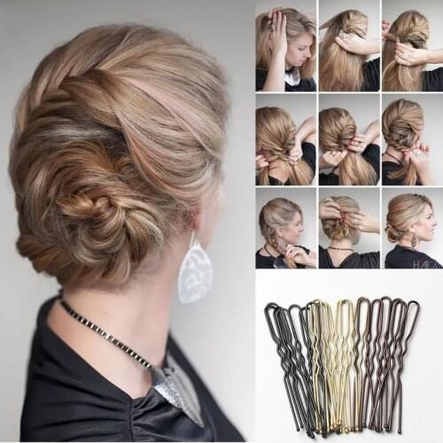 100pcs U Shape Hair Clips Bobby Pins for Women Girls Bride Hair Styling Accessories Black Gold Brown Hairpins Metal Barrettes