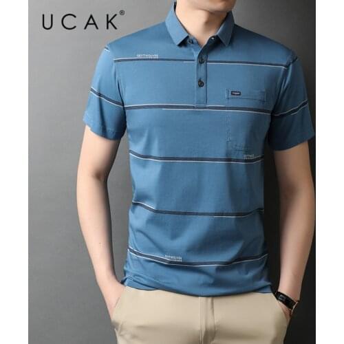 UCAK Brand Classic Striped Turn-down Collar Short Sleeve T-Shirts Summer New Streetwear Tops Casual Cotton T Shirt Homme U5567