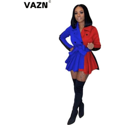 VAZN New Party Cocktail Chic Ladies Slim Elegant Patchwork Young Dress 2020 Full Sleeve V-neck Lady Dress