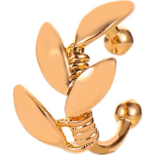 Vintage Golden White Leaf Single Copper Ear Cuff Clip Earrings For Women Fashion Clip-on Earrings No Piercing Cartilage Earring