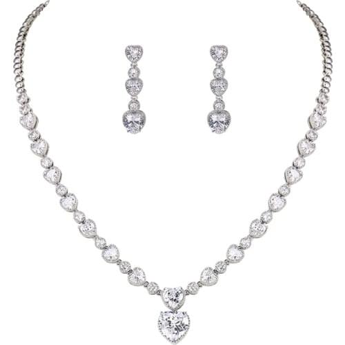 WEIMANJINGDIAN Brand New Arrival Cubic Zirconia Heart Necklace and Drop Earring Bridal Wedding Jewelry Set