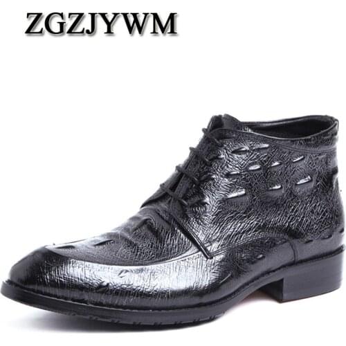 ZGZJYWM Fashion Spring/Autumn Boots High Quality Genuine Leather Pointed Toe Lace-Up Oxford Ankle Party Wedding Boots For Men