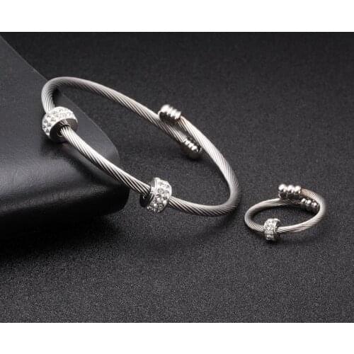 Cute Fashion Design Braided Open Cuff Stainless Steel Bracelets Women Girls Jewelry Classic Sporty Charm Crystal Bangles