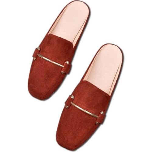 Womens Summer Low Heel Slippers Ladies Fashion Solid Metallic Suede Slides Home Women Mules Shoes Female Flip-Flops Size 31-43
