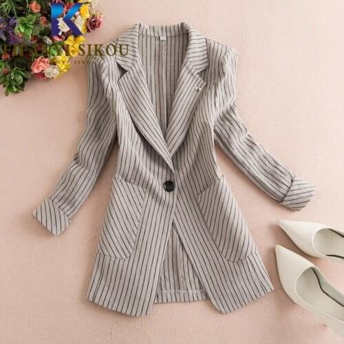 2021 Spring Summer Women Striped Blazer Jacket Single Button Fashion Pocket Lapel Suit Jacket Ladies Casual Office Blazers Coat