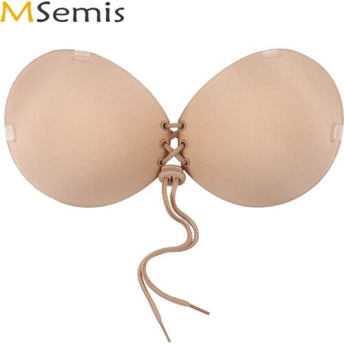 Women Silicone Bra Strapless Invisible Breast Enhancer Push Up Breast Pad Buckle/Drawstring Boobs Tape for Swimsuit Bikini Tops