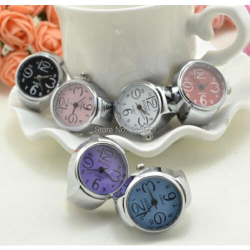 100pcs/lot Free Shipping Fashion Silver Simple Ring Watches Round Womens Finger Gift Jewelry Watch Wholesale