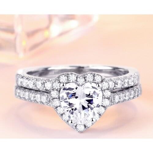 2019 Exquisite 925 sterling silver rings Heart shaped zircon Wedding Rings For Women Engagement Statement Glamour Jewelry Gift