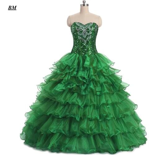2019 Green Quinceanera Dresses Ball Gown Beading Sweet 16 Dresses Formal Prom Party Gown Vestido De 15 Anos BM187