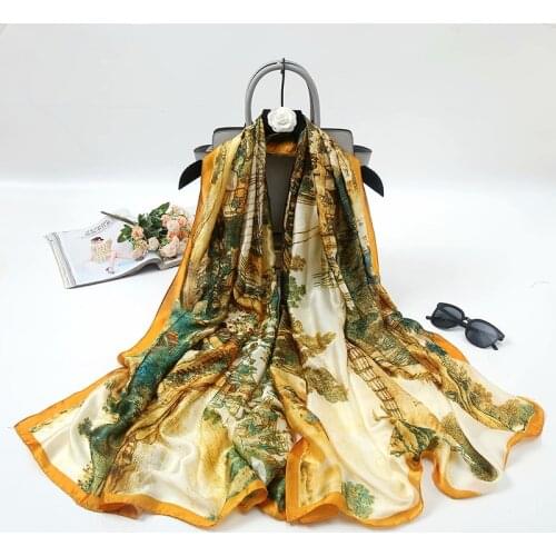 2021 Women Silk Winter Scarf Luxury Design Print Lady Beach Shawl Scarves Fashion Smooth Foulard Female Hijab