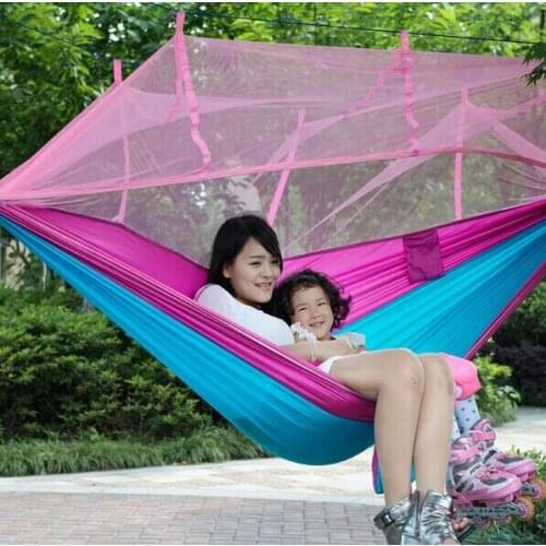 250x130cm Outdoor portable double anti insects camping survival wear-resisting parachute mesh swing with mosquito net hammock
