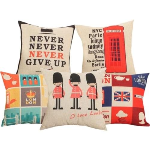 45x45cm Cartoon Style London Bell Tower Guard Pattern Cotton Linen Cushion Cover Square Pillow Cases For Sofa Chair Car Seat