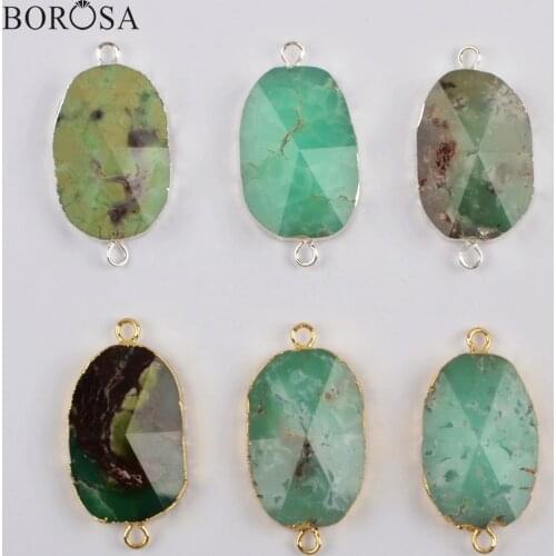 BOROSA 5Pcs Gold/Silver Plated Natural Australian Jades Faceted Connector Jaspers Double Charms for Necklace Jewelry G1865
