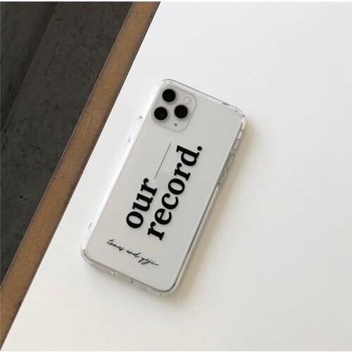 Korean Letter Our Record Phone Case for iPhone 12 11pro 7 8plus X Xr Xs Max SE2020 TPU Transparent Shock Proof Phone Back Cover