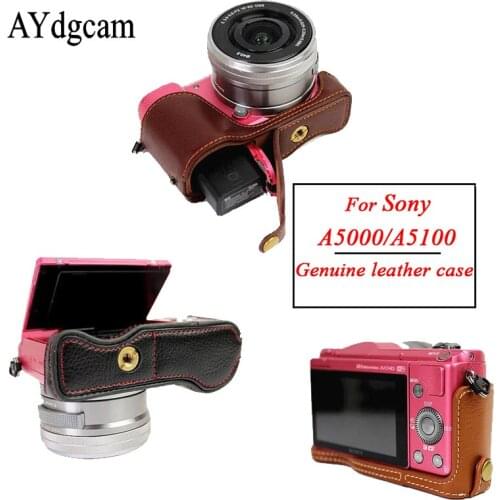 New Genuine Leather Half Body Video Camera Case Bag For Sony A5000 A5100 Camera Protective Cover Bottom Pouch