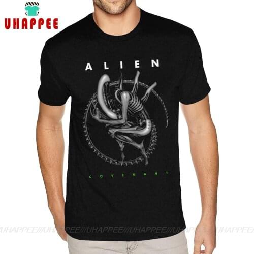 Cheap Alien Covenant Iv Logo Tees Shirts for Men S-6XL Short Sleeved Pure Cotton Black Round Neck Tees Shirt