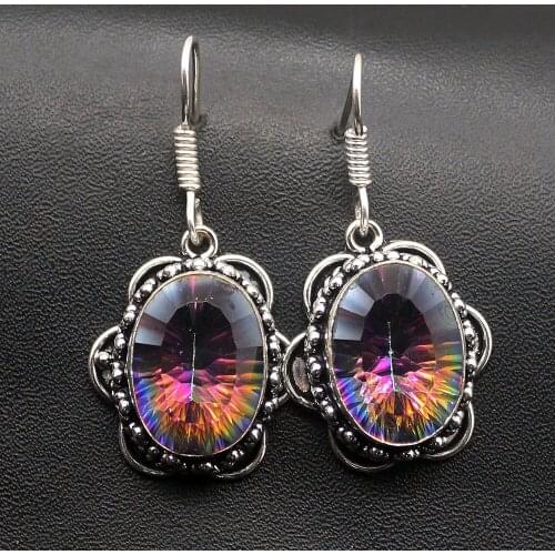 Hermosa Elegant Vintage Rainbow Fire MysticTopaz For Women Drop Earrings 1 5/8 inch A310