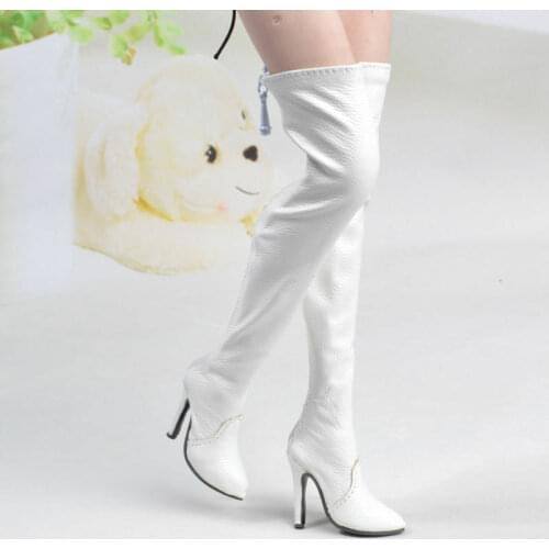 Handmade 1:6 Figure Accessory White Over knee Long Boots High-heeled Shoe Model