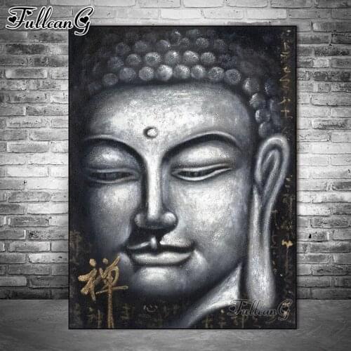 FULLCANG Grey Buddha icon ZEN 5d diy diamond painting cross stitch full square round drill rhinestone embroidery kits FG0102