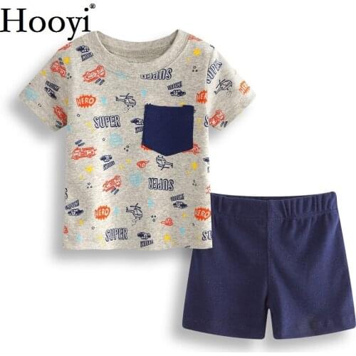 Hooyi 2018 Baby Boy Clothes Sets Fashion Super Hero Car Newborn Clothing 2-pieces Suit Summer T-Shirts Panties Infant Tops Tees