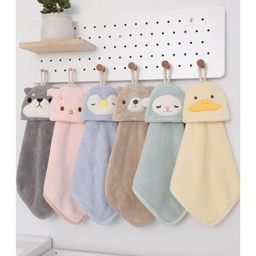 Coral fleece cartoon hand towel, kitchen towel and bathroom hanging hand towel, strong water absorption, not easy to shed hair