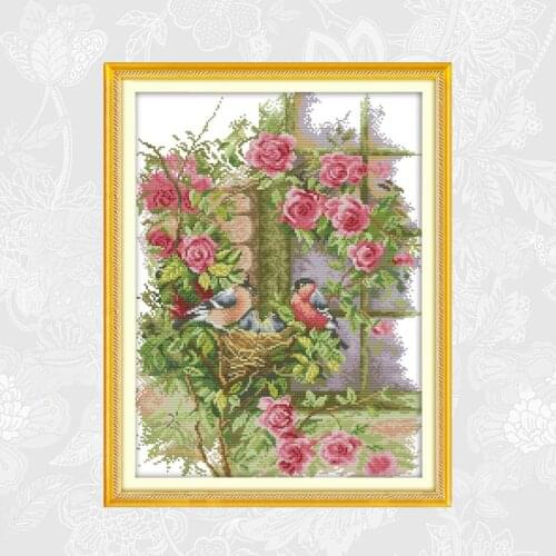 Joy sunday Aida Cross-stitch Paintings Bird family Printed Canvas DIY Handmade Embroidery Sets for Needlework Crafts
