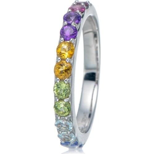Multi Tourmaline,Amethyst,Citrine,Aquamarine,Tanzanite Rhodium Over Sterling Silver Ring fine Natural aesthetic handmade jewelry