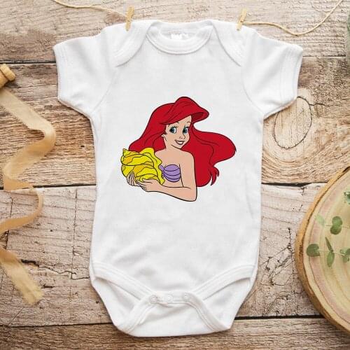Baby Girl Short Sleeve Newborn Romper The Little Mermaid Ariel Fashion Toddler Jumpsuit Princess Graphic White Baby Bodysuits