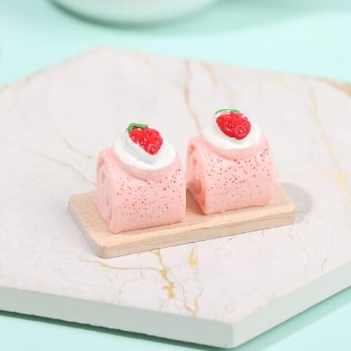 2PCS Cute Mini 1/12 food Dollhouse Miniature Resin Cakes Doll Bread Cake Fake Food DIY Kitchen Accessories