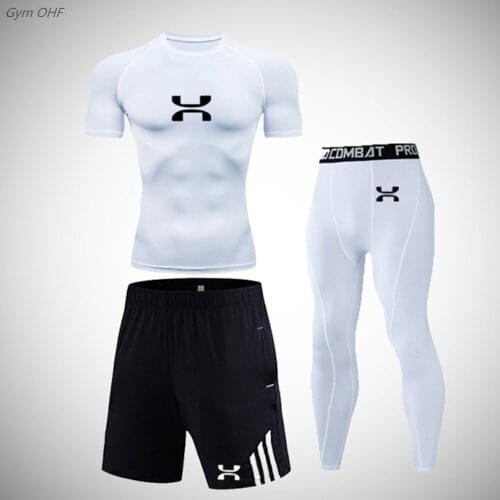 Mens Tight Suit Gym Sportswear Tennis Suit BJJ Mens Running Tights Compression Suit Breathable Sportswear Table Tennis Suit