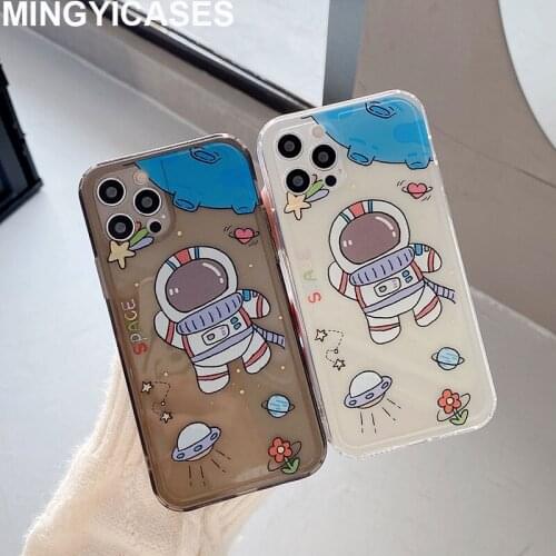 Cute Cartoon Spaceman Pattern Phone Cases for Iphone 11 Xr Xs Max 12 Pro Max Mini X 7 8 Plus SE 2020 Clear Soft TPU Silicon Case