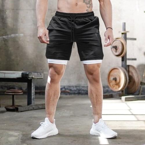 Mens Running Sports Shorts Casual Outdoor Double Layer Shorts 2 in 1 Leggings Bottom Sportswear Fitness Jogger Basketball Pants