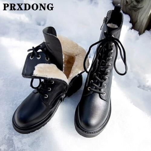 New 2021 Brand Women Boots Fashion Winter Warm Snow Boots Square Med Heels Round Toe Black Platform Shoes Woman Ankle Boots 40