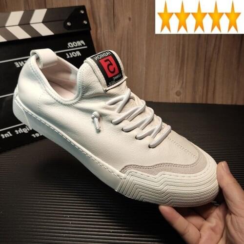New Man Summer Footwear 2021 Designer Breathable White Flat Sneakers Student Casual Flats Real Leather Shoes Male Loafers 38-44
