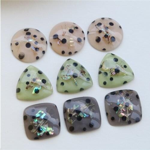 New style 40pcs/lot dot print Scallop core geoemtry rounds/square/Triangle shape resin flatback beads diy jewelry accessory