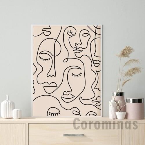 Single Line Face Art Print Minimalist Poster Woman Face One Line Drawing Neutral Wall Art Canvas Painting Home Room Wall Decor