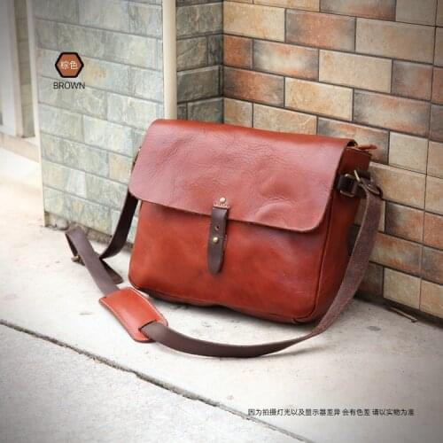 Original handmade top cow leather postman bag vegetable tanned leather mens One Shoulder Messenger Bag