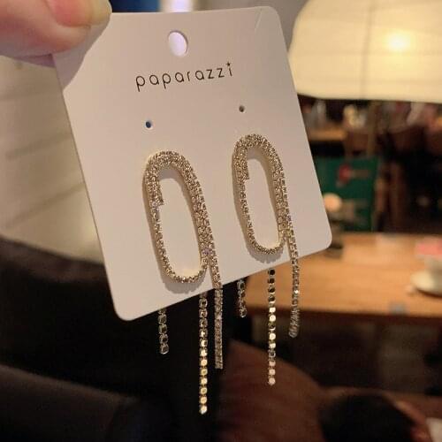 Origin Summer Korean Fashion Hollow Out Rhinestone Dangle Earring for Women Shining Long Tassel Metallic Earring Jewellery