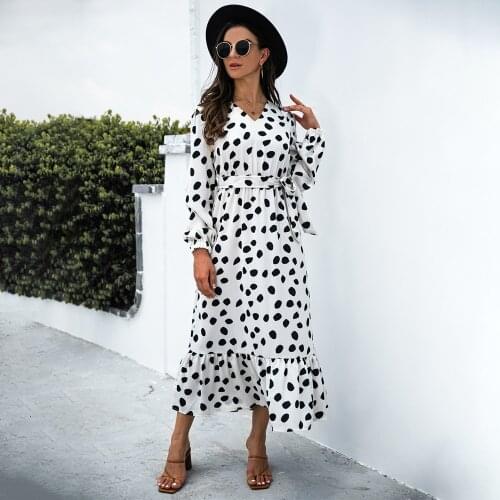 Autumn Leopard Print Midi Dress 2021 Women Elegant Long Sleeve V Neck Lace-up Ruffles Splicing Ladies Dresses Party Dress Female