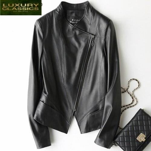 Coat 100% Natural Sheepskin Female Genuine Leather Jackets Women Slim Short Spring Autumn Outwear Clothes 2021 LWL1456