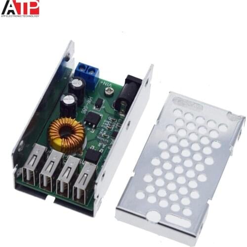 DC-DC 9V 12V 24V 36V To 5V Step Down Board 5A 4 USB Output Buck Converter Power Supply Module with Aluminum Shell For Phones