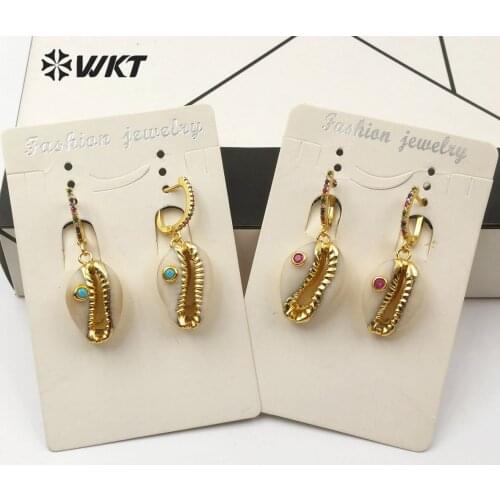 WT-E538 WKT Natural Shell Earrings Cowrie With cz Charm Earring Fashion Earring Women Summer Beach Jewelry Earring