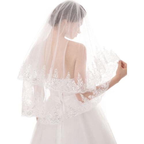 2021 New Arrival Wedding Accessories Two Layer Lace Edge White Ivory Wedding Veils Bridal Veil With Comb