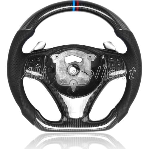 Carbon Fiber & Perforated Leather for BMW E90 E92 Steering Wheel with Paddle Shifters assembly