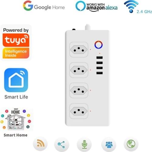 Wifi Smart Power Strip Extension Cord Home Office With 4 Brazil Outlets Plug USB Port Fast Charging Works With Smart Life / Tuya