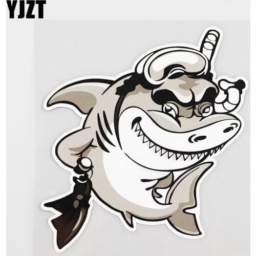 YJZT 13CMX13.8CM Interesting Shark Car Sticker Animal Modeling Pvc Decal 6A-0066
